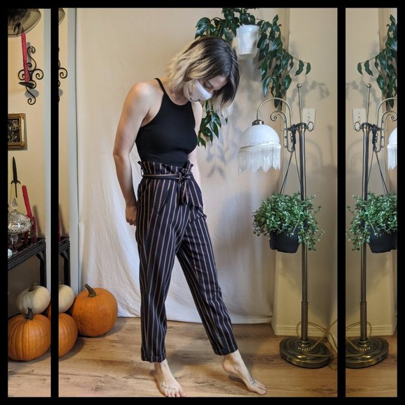 High waisted Striped Pants with Waist Tie - Picture 2 of 3